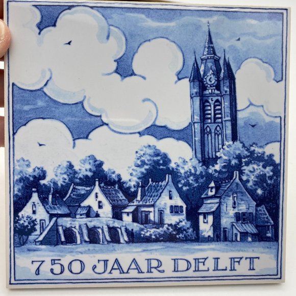 Delft blue & White trivet in wooden frame 750 jaar delft holland Tile - Picture 5 of 7